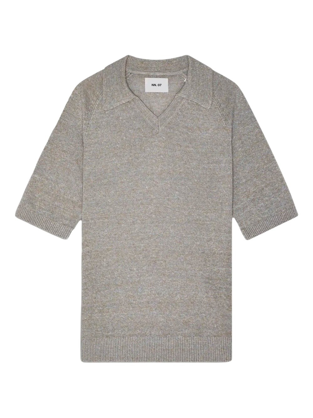 NN07 Cale V-Neck Polo Shirt Mens S Grey Blue Winter Sky Linen Knit Short Sleeve